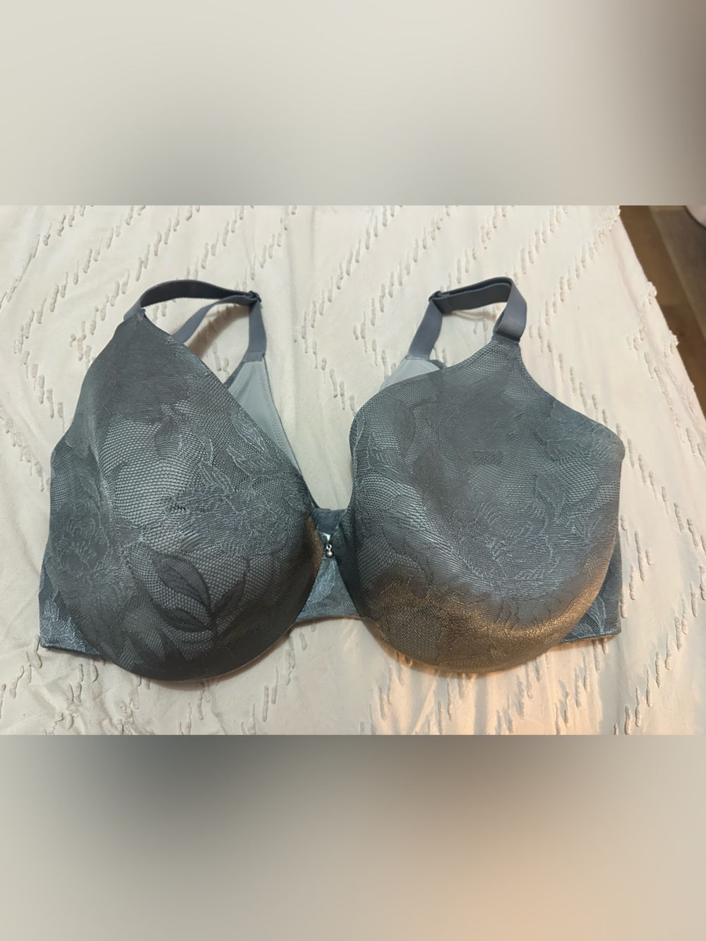 Cacique Gray Lace-Pattern Full Coverage Bra